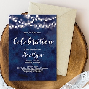Midnight White Lights Invitation Starry Night Invite Twinkle Lanterns Bridal Shower Birthday Party Graduation Outdoor Party INSTANT DOWNLOAD
