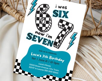Invitación de cumpleaños 6/7: Invitación digital para el séptimo cumpleaños de un niño. DESCARGA INSTANTÁNEA. Plantilla Canva.