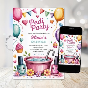 Pedi Party Invitation: Girls Spa Pedicure, Make Up Digital Invite (CANVA Template, 5x7)