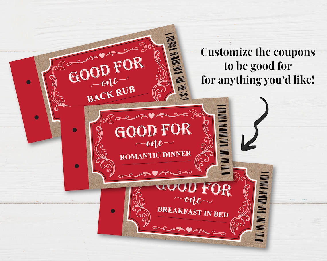 Printable Coupon Book Love Coupons Vouchers Personalized Etsy
