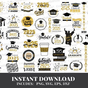 Lot de décorations PNG à sublimation pour l'obtention du diplôme 2025 |  SVG, DXF, EPS | Couper fichier, clipart, Cricut, Silhouette, Easy Cut | Téléchargement instantané