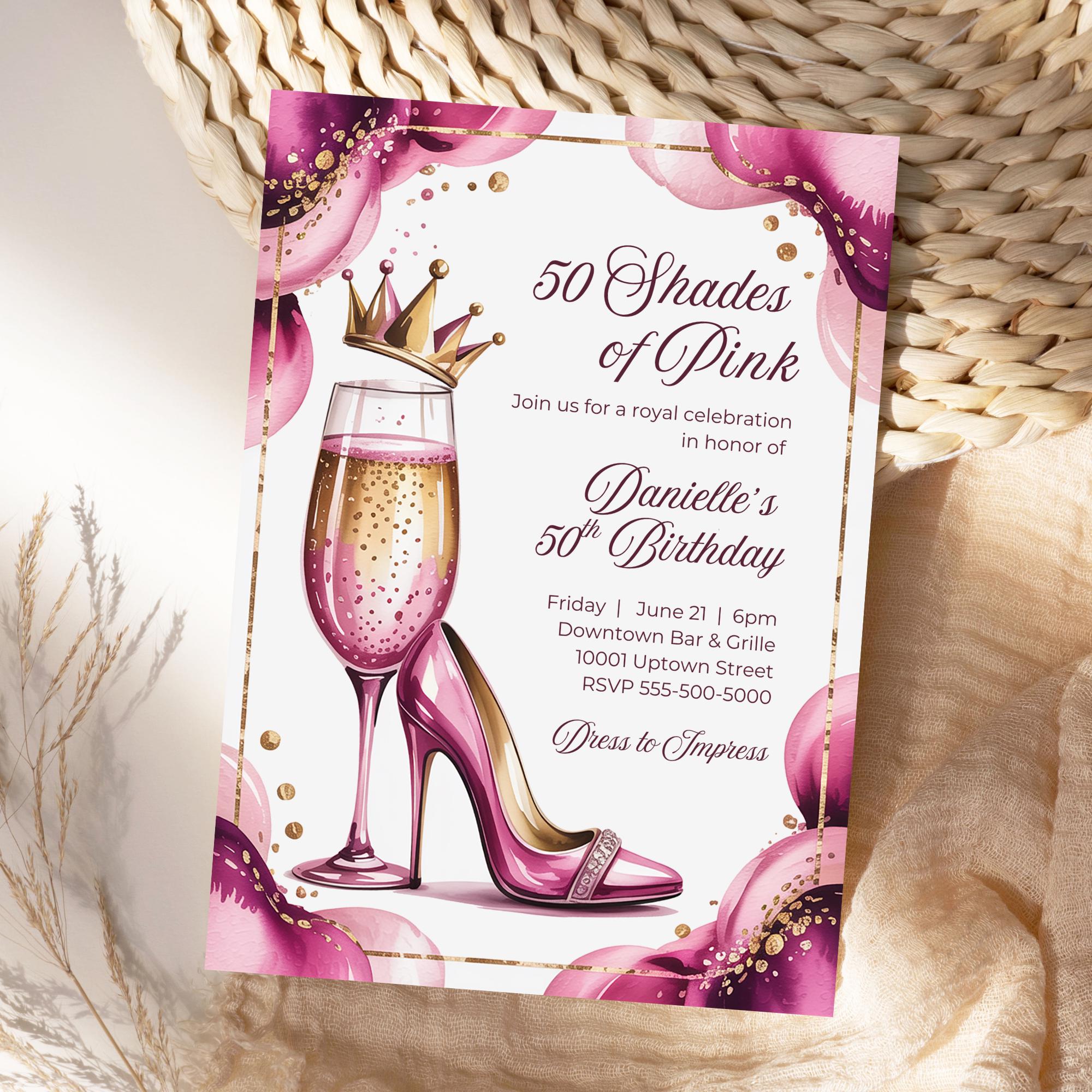 Pink Birthday Invitation: Glamorous Queen Card, Any Age (digital Download  Template 5x7" - Etsy Israel