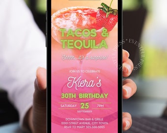 Tacos & Tequila Birthday Animated Invitation: Digital Margarita Invite (Canva Template)
