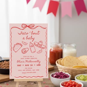 Fiesta Baby Shower Invitation: Pink Taco Theme (Digital Download, Editable Canva Template)