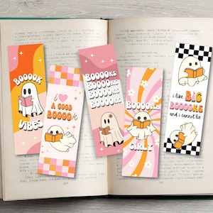 Cute Halloween Printable Bookmarks Retro Ghost Halloween Bookmarks for Kids Digital Download Bookmark Set of 5 Spooky Booook marks