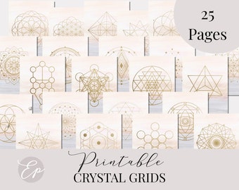 25 Printable Crystal Grid Templates Black and White , Sacred Geometry ...