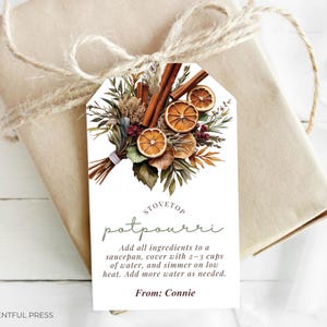 Étiquette cadeau imprimable pot-pourri sur la cuisinière Noël vacances Thanksgiving cadeau faveur sac Topper TÉLÉCHARGEMENT IMMÉDIAT fichier numérique