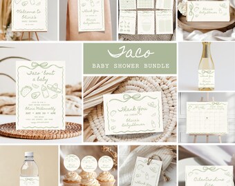 Taco Baby Shower Bundle: Green Fiesta, Taco Bout a Baby Party Set (Canva Editable Templates, Digital Download)