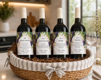 Wedding Wine Bottle Label Set: Marriage Milestone Firsts (INSTANT DOWNLOAD)