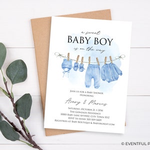 Einladung zur Babyparty: Aquarell Wäscheleine (Instant Download)