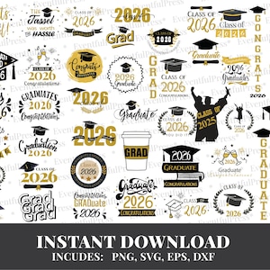 Examen 2026 PNG sublimeringsdesignpaket | SVG, dxf, eps | Klippfil, clipart, Cricut, silhuett, enkel klippning | Direktnedladdning