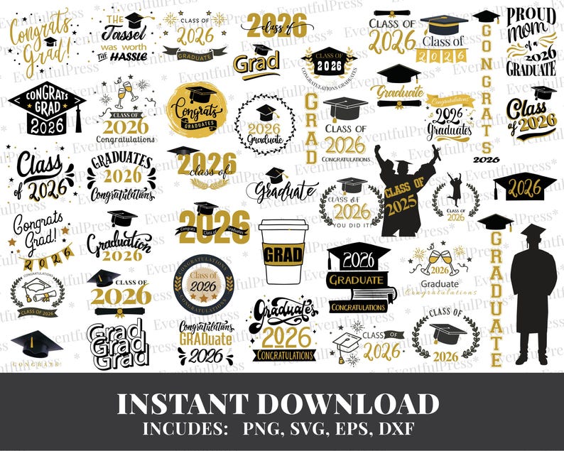 2026 Graduation PNG Sublimation Design Bundle | SVG, dxf, eps | Cut File, clip art, Cricut, Silhouette, Easy Cut | Instant Download image 1
