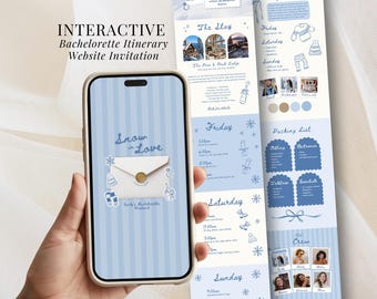 Winter Bachelorette Website Invitation: Snow In Love Ski Trip Bridal Shower Girls Trip Itinerary with RSVP (Editable Canva Template)