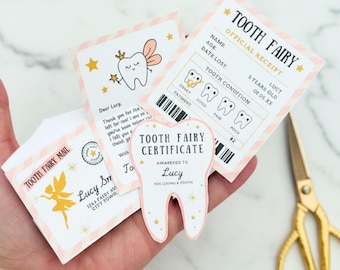 Editable Tooth Fairy Letter Kit – Pink Printable Set with Envelope, Certificate & Receipt (Canva Template)