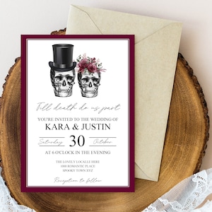 Skull Wedding Invitation: Halloween Bridal Shower, Editable PDF Template