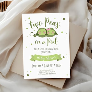 Two Peas in a Pod Twins Baby Shower Invitation (Instant Download)