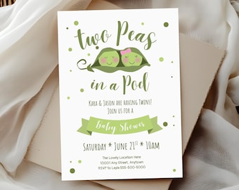 Two Peas in a Pod Twins Baby Shower Invitation (Instant Download)