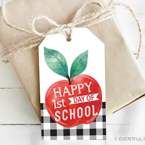 Happy First Day of School Printable Gift Tags Apple Gingham Buffalo Plaid Back To School Gift Teacher Gift Tag Student | INSTANT DOWNLOAD
