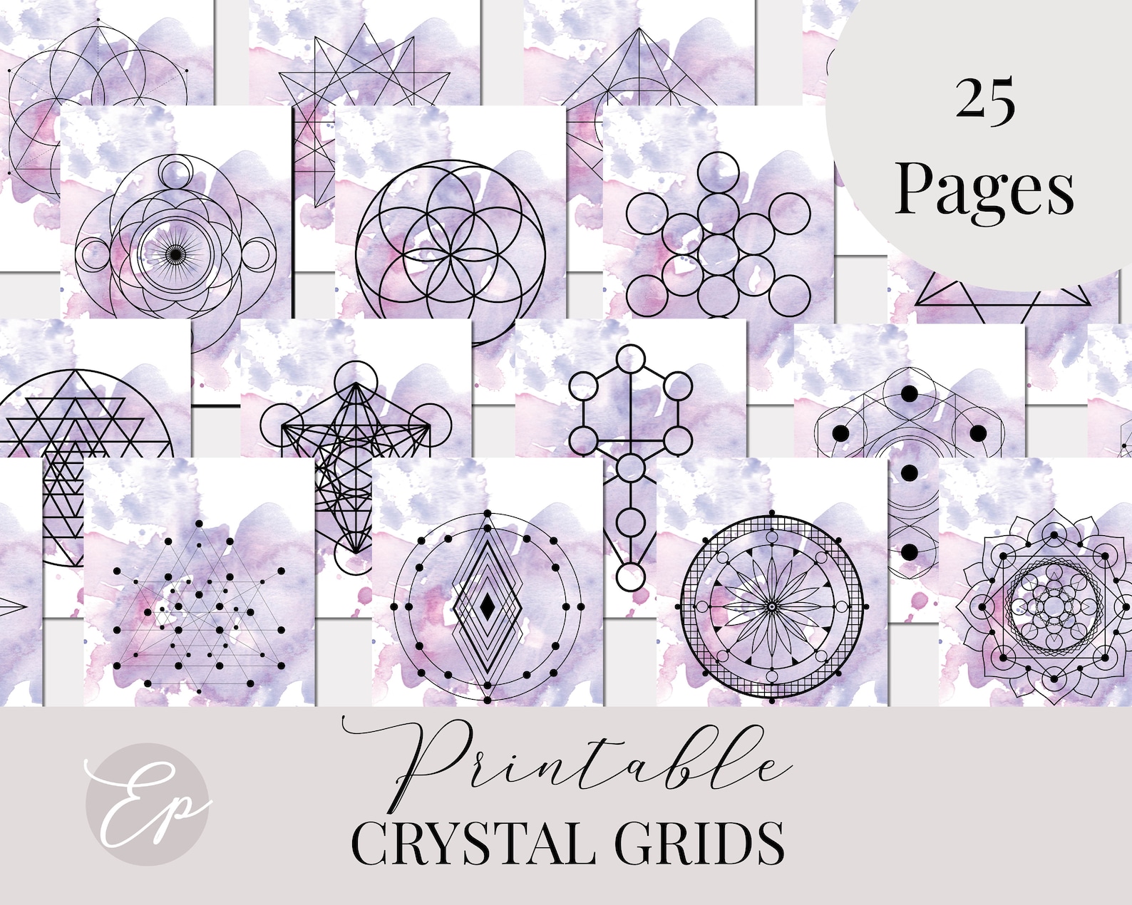 25 Printable Crystal Grid Templates Purple Sacred Geometry Etsy
