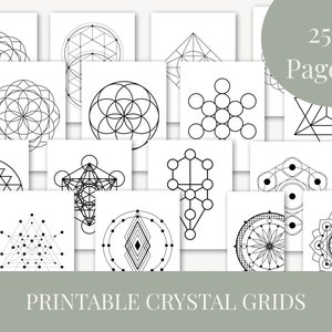 25 Printable Crystal Grid Templates | Black and White , Sacred Geometry, Astrology, Crystal Healing, Manifestation Ritual, Magic | PDF