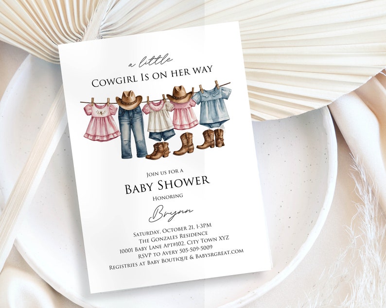 Country Cowgirl Baby Shower Invitation Template, Watercolor Pink ...