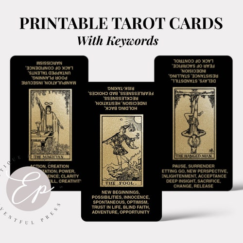 Printable Tarot Cards With Key Words Marble and Gold Tarot Etsy