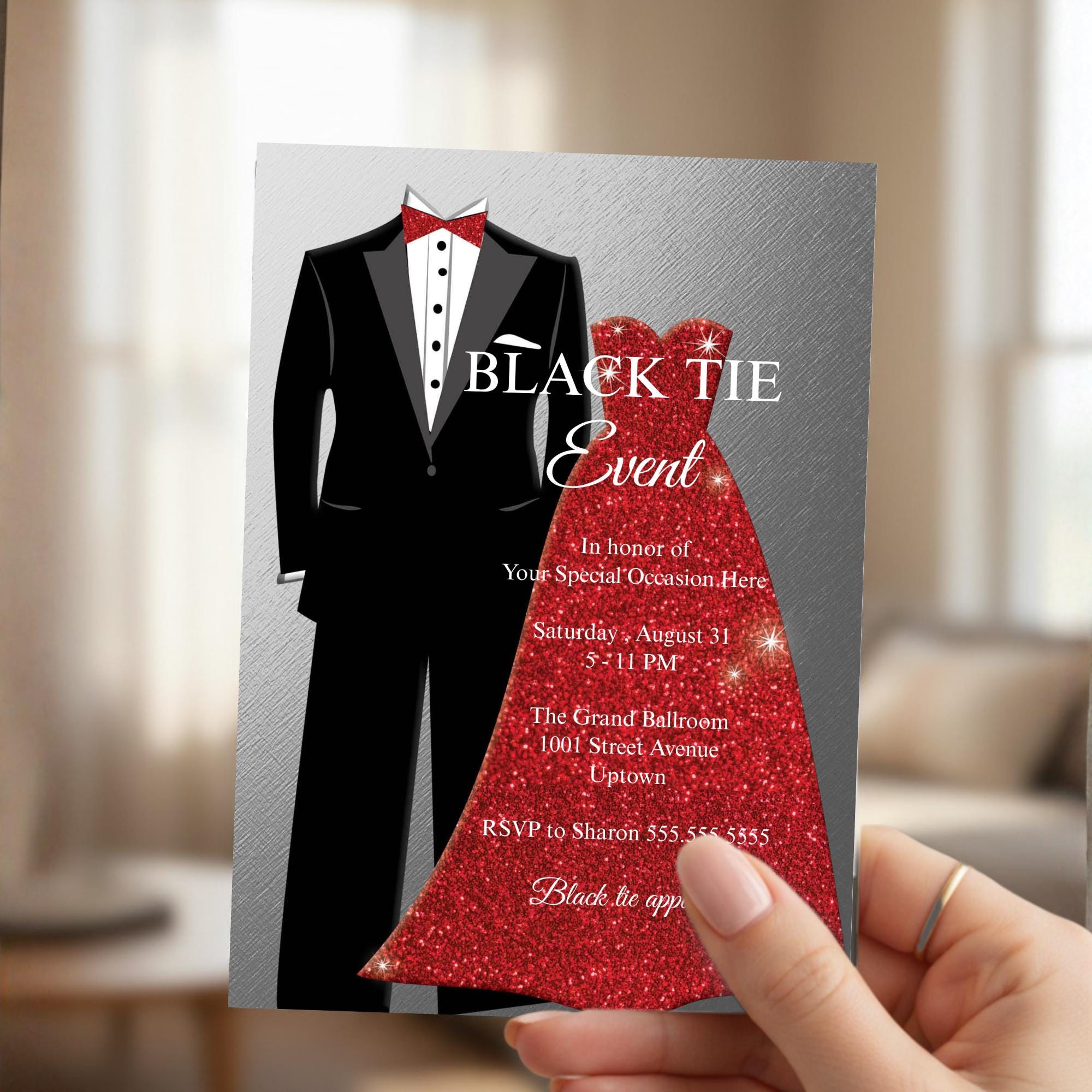 Red Glitter Black Tie Invitation: Formal Event, Gala, Red Carpet Awards  Party (instant Download Template) - Etsy