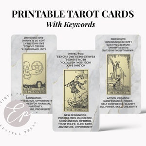 Cartas de Tarot imprimibles con palabras clave / Baraja de Tarot para principiantes, Mármol y Oro, Cartas Flash de Tarot, Aprender Tarot Fácil / DESCARGA INSTANTÁNEA