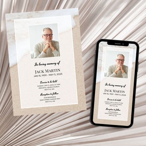 Funeral Invitation Digital Evite With Photo, Nature Lover Beach Landscape Memorial Services Announcement, Editable CANVA Templates