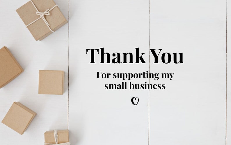 May include: Thank You for supporting my small business. A white wooden surface with five brown cardboard boxes tied with twine.