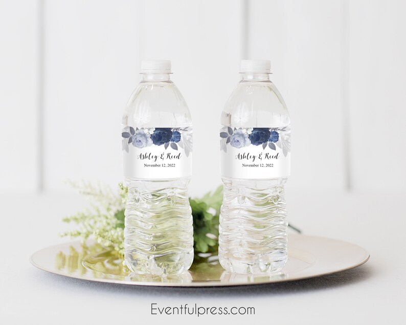 Instant Download ASHLEY Collection Boho Dusty Blue /& Gray Floral Printable Water Bottle Label