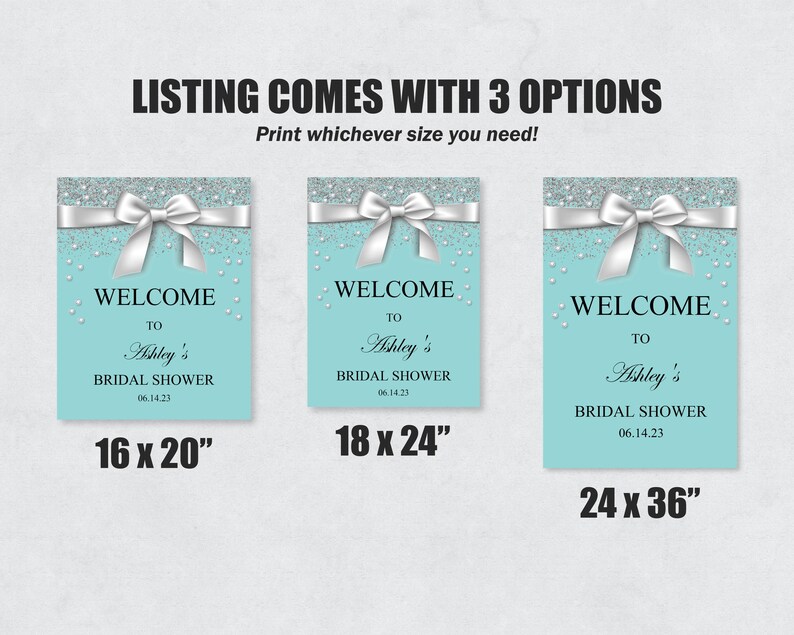 Bride & Co. Bridal Shower Welcome Sign: Aqua Blue Bow (Canva Template, Digital Download image 4