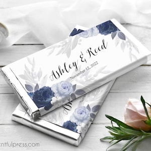 Dusty Blue Gray Floral Chocolate Bar Wrapper Printable, Custom Wedding or Shower Favors, Boho, Instant Download - ASHLEY  Collection