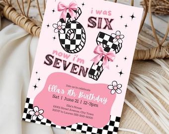 6 Invitation d'anniversaire de 7 ans : modèle Canva d'invitation numérique tendance meme pour le 7e anniversaire des filles TÉLÉCHARGEMENT IMMÉDIAT