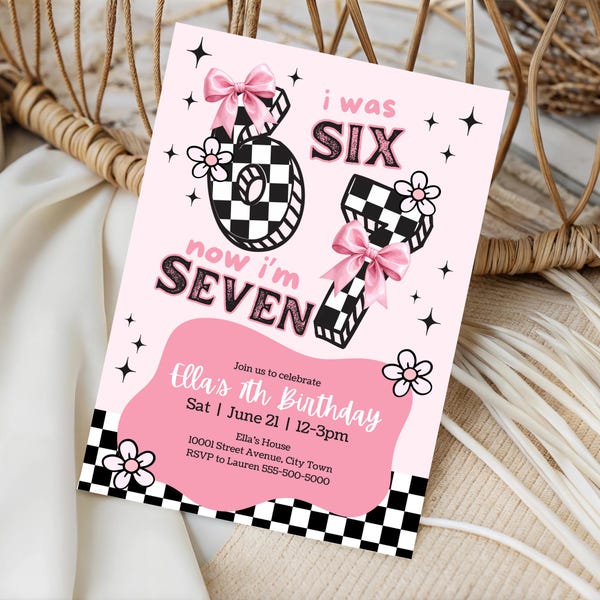 6 7 Birthday Invitation: Girls 7th Birthday Trendy Meme Digital Invite INSTANT DOWNLOAD Canva Template