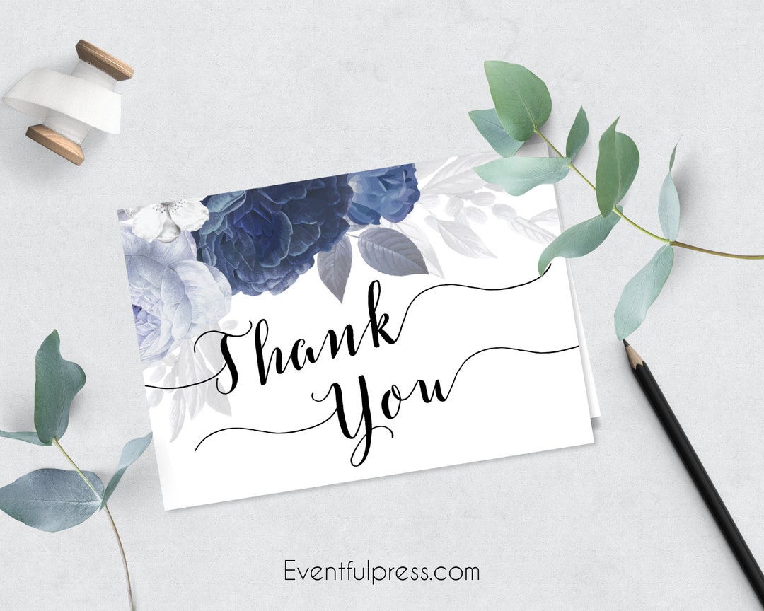 Blue Floral Thank You Card Printable, 4 by 6, Boho, Instant Download ...