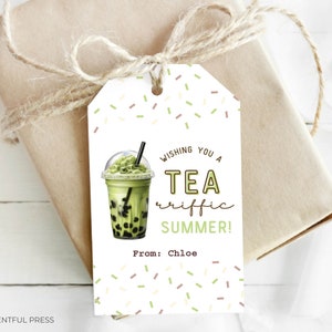 Matcha Tea Rriffic Último dia de escola Férias de verão Etiquetas de agradecimento para impressão Professor Estudante Cartão de presente Etiqueta de bebidas de chá de café