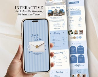Lake Bachelorette Website Invitation: Love on the Lake Beach Bridal Shower Girls Trip Itinerary with RSVP (Editable Canva Template)