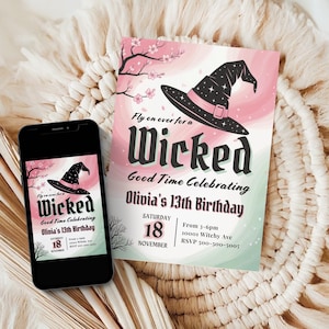 Uitnodiging voor verjaardagsfeestje Wicked Good Time, bewerkbare heks verjaardagsuitnodiging voor meisjes INSTANT DOWNLOAD sjabloon