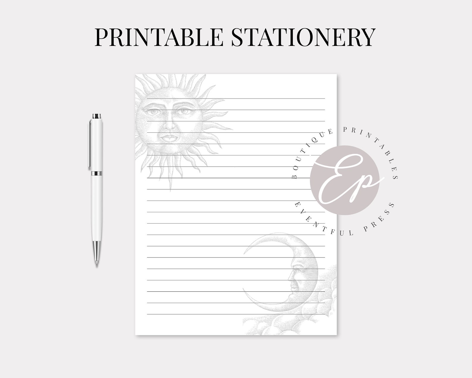Printable Celestial Stationery | Sun and Moon | INSTANT DOWNLOAD Pdf - Etsy