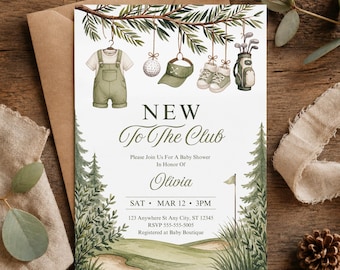 Golf Baby Shower Invitation, New to the Club Editable Canva Invite, Instant Download Canva Template
