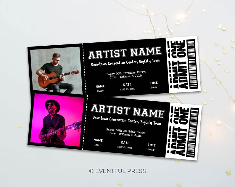 Name Tickets Custom Concert Ticket Template: Photo Upload, DIY Printable (PDF File ...