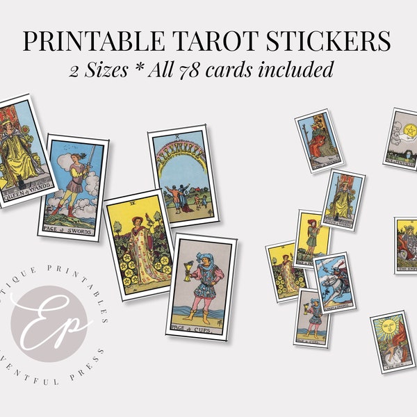 Printable Tarot Card Stickers   |  2 Sizes Included!  | Great for Tarot Journaling | Digital File INSTANT DOWNLOAD PDF