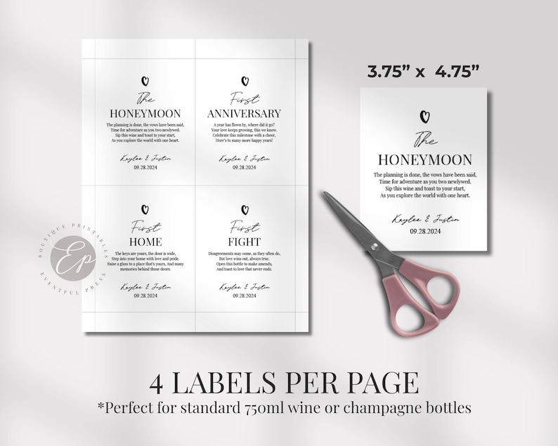 Marriage Milestone Wine Bottle Labels: First Year Set (Digital Download) image 7