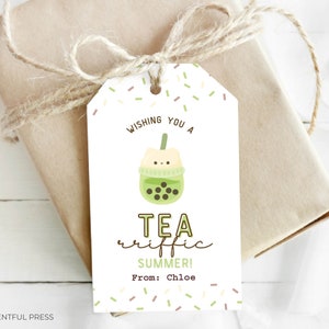Matcha Tea Rriffic Último dia de escola Férias de verão Etiquetas de agradecimento para impressão Professor Estudante Cartão de presente Etiqueta de bebidas de chá de café