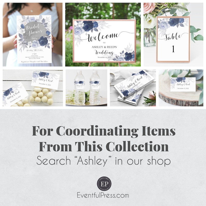 Instant Download ASHLEY Collection Boho Dusty Blue /& Gray Floral Printable Water Bottle Label