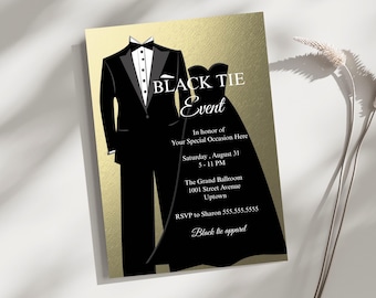 Black Tie Event Invitation: Formal Occasion, Gala Red Carpet, Glam (Instant Download Canva Template)