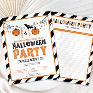 Halloween Party Flyer AND Sign UP Sheet Halloween Trick or Treat Event Editable Flyer 8.5 x 11 Info Poster PDF Instant Download