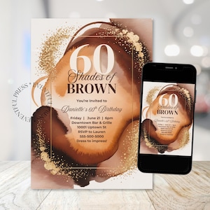 Invitación de cumpleaños "50 tonos de marrón", para cualquier edad, tonos de melanina, tarjeta de cumpleaños para mujer negra, plantilla de descarga instantánea.