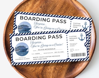 Editable Cruise Trip Ticket: DIY Boarding Pass Canva Template, Surprise Destination Getaway, Vacation Cruise Gift for Spouse or Partner